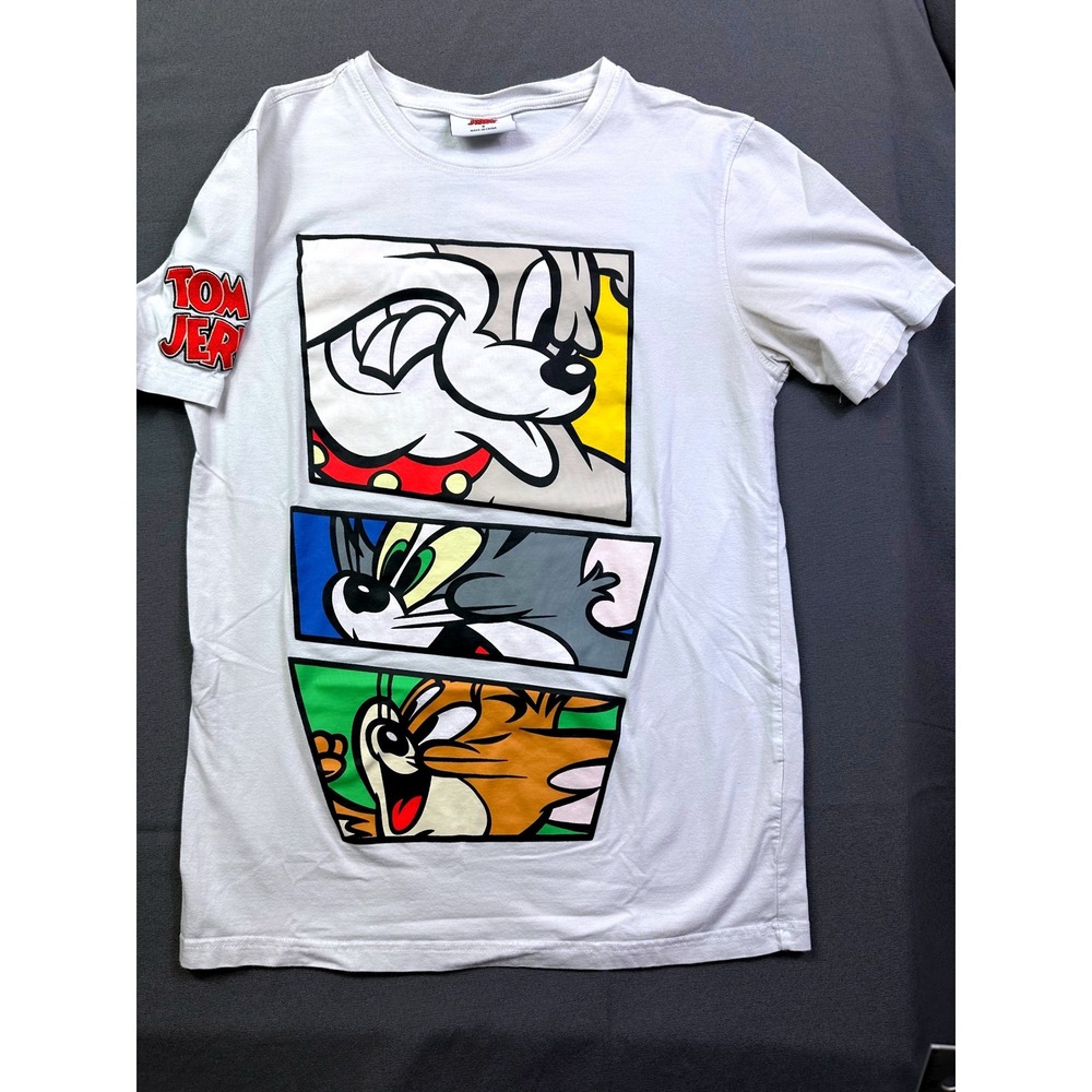 Vintage‎ Kids Tom and Jerry T Shirt White Cartoon Graphic Tee Size S